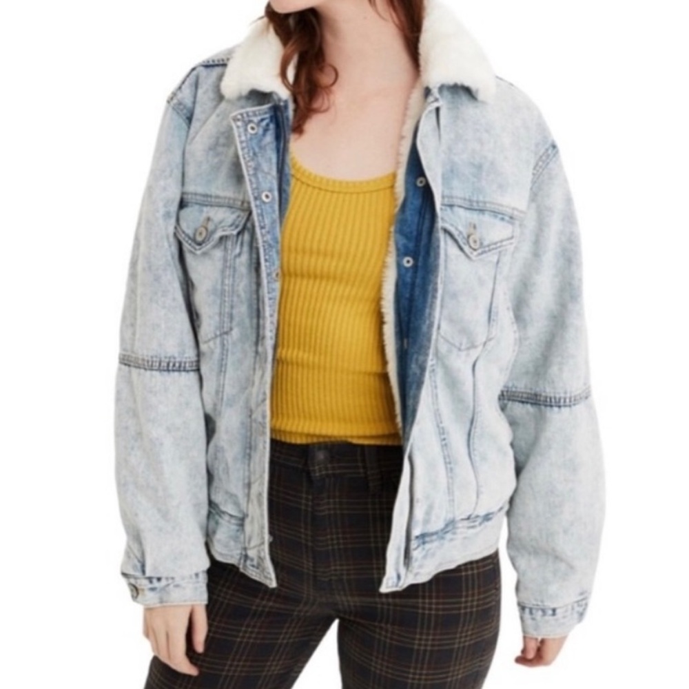 AMERICAN EAGLE 🦅 VINTAGE 80’s DENIM JEAN FAUX SHERPA-LINED JACKET Women’s XXL - Picture 2 of 11
